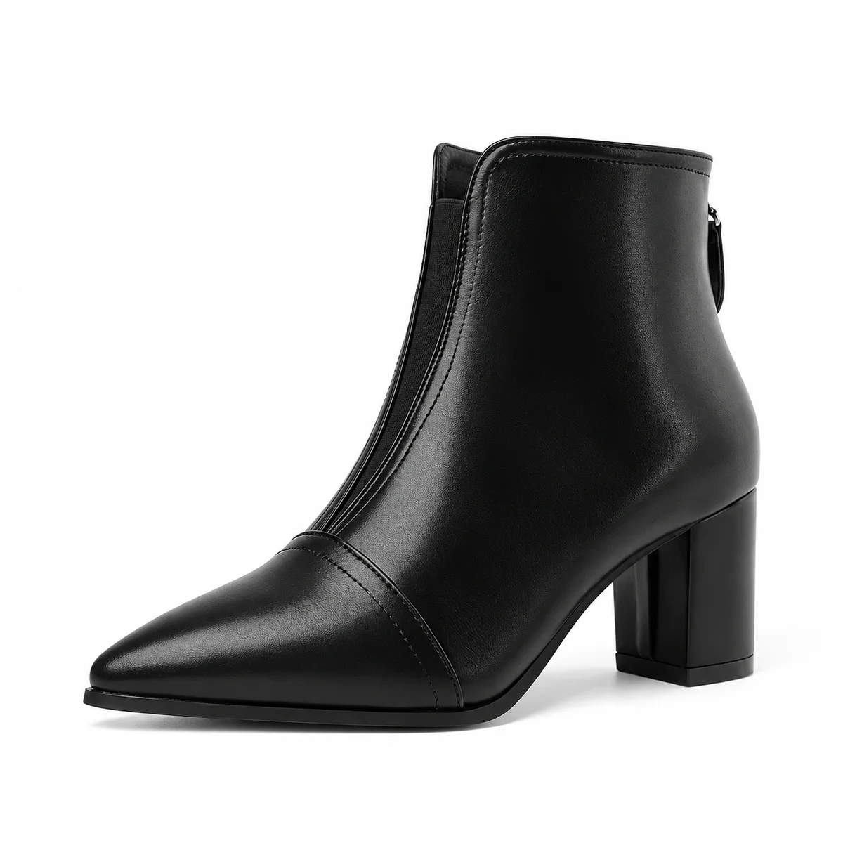 Bottines noires à talon carré et couture centrale pour femme chic