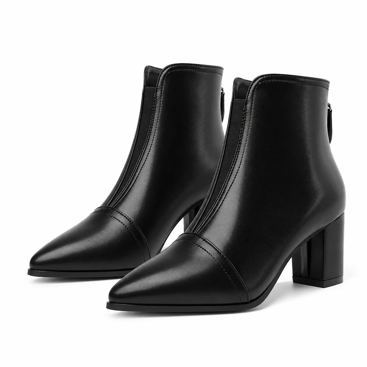 Bottines femme noires à talon carré avec couture centrale élégante