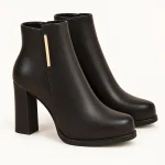 Bottines femme noires à talon carré avec détail doré élégantes