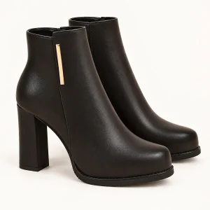 Bottines femme noires à talon carré avec détail doré élégantes