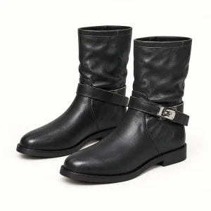 Bottines femme noires à tige texturée et bride élégante