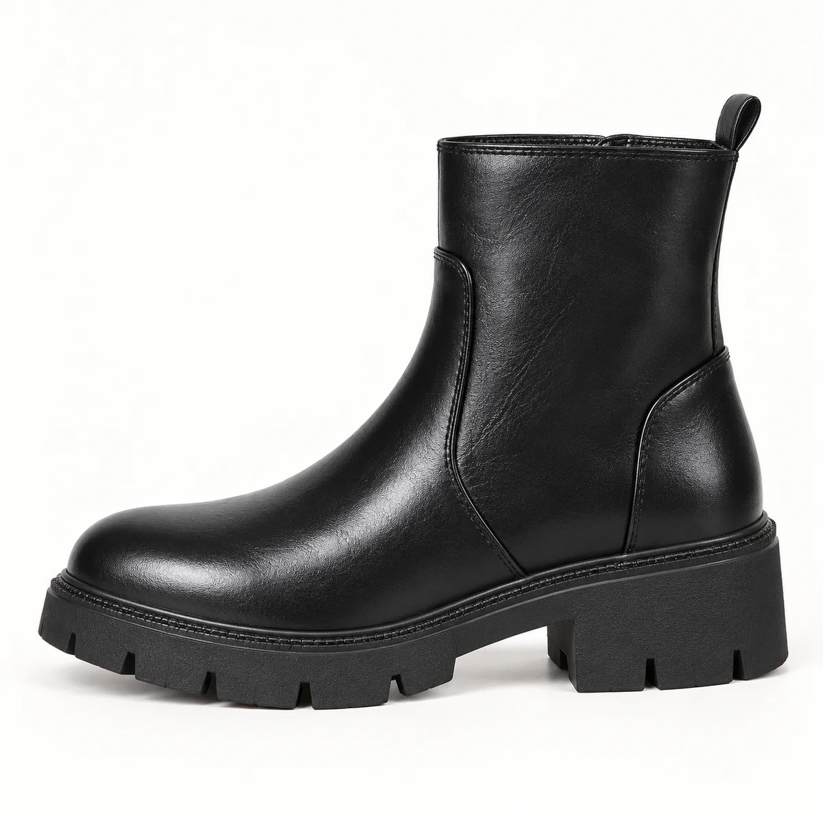 Bottines à zip avant pour femmes en cuir noir avec semelle crantée