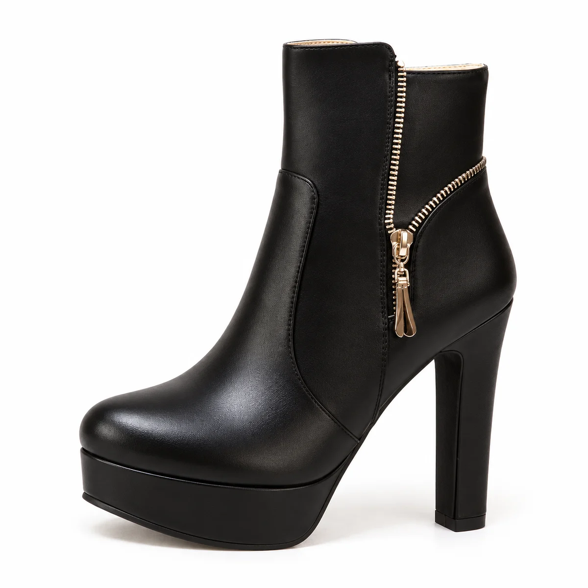 Bottines féminines noires à fermeture éclair dorée pour look tendance