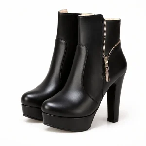 Bottines femme noires à zip doré avec plateforme élégante
