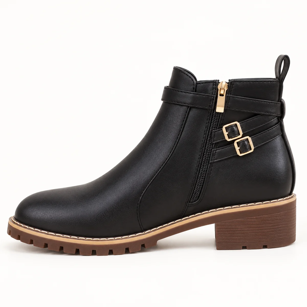 Chaussures femme noires avec petite boucle et zip sur le côté