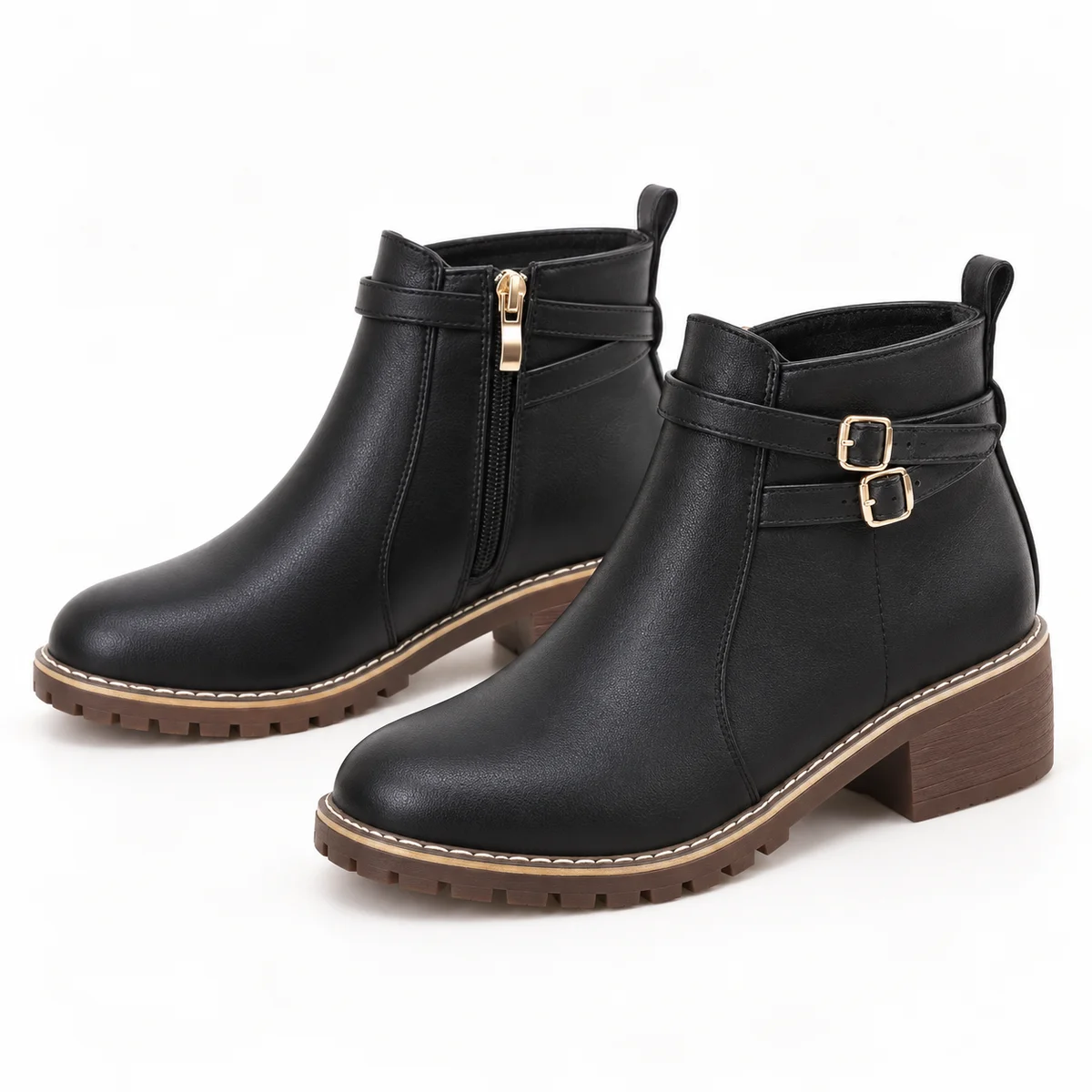 Bottines noires pour femme avec zip et boucle élégante