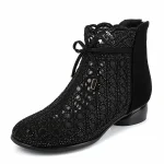Bottines femme noires ajourées à lacets et zip vue de face
