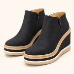 Bottines femme noires compensées avec semelle rayée élégantes