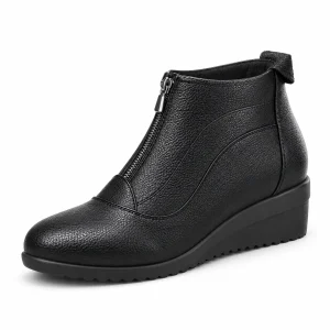 Bottines femme noires à zip avec talon compensé élégantes