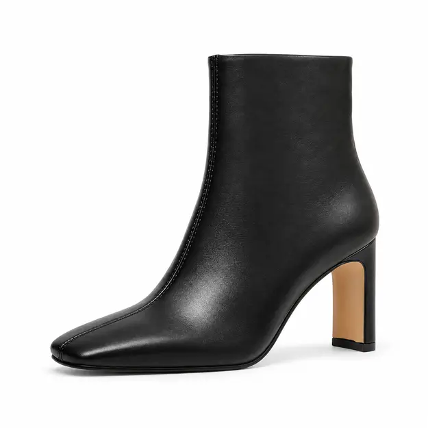 bottines femme noires doublees a talon carre vue de profil sur fond blanc 45055