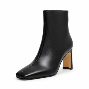 bottines femme noires doublees a talon carre vue de trois quarts sur fond blanc 45055