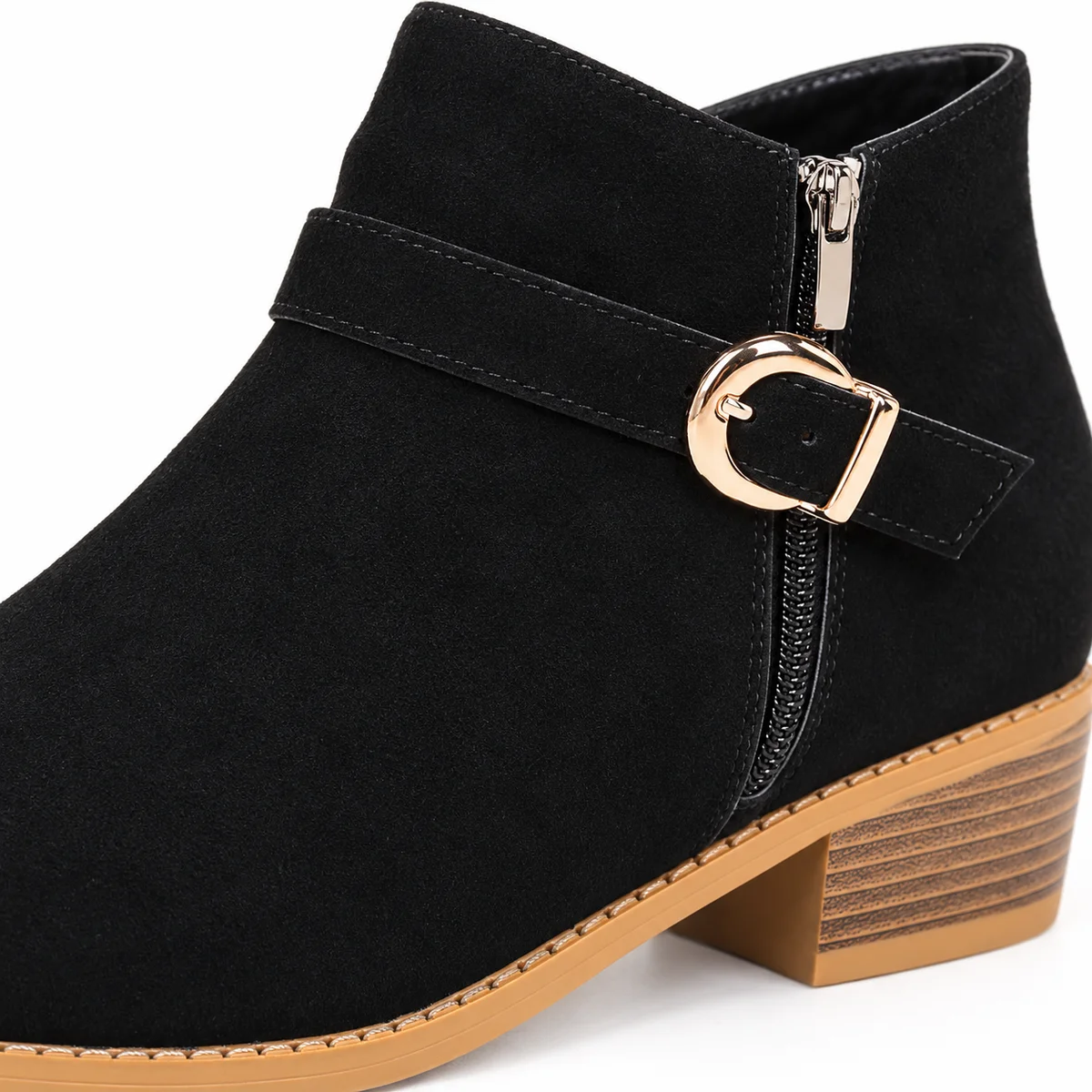 Chaussures pour femme bottines noires à effet daim avec bride et talon bas confortables