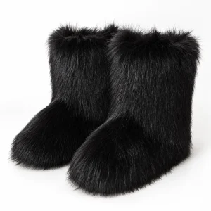 Bottines femme noires effet peluche à tige courte élégantes et confortables
