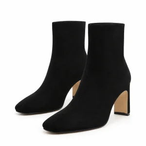 Bottines femme noires en suédine avec talon carré