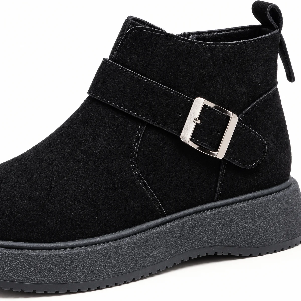 Mode hiver femme bottines noires à boucle avec semelle robuste