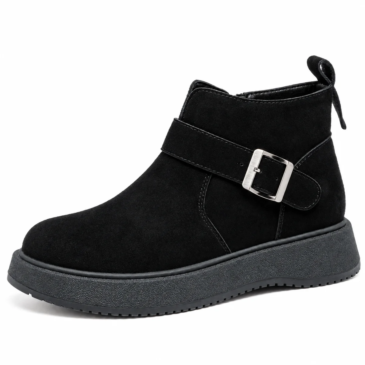Bottines fourrées noires avec boucle pour femmes élégantes et chaudes