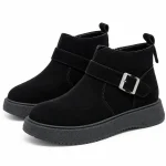 Bottines femme noires fourrées à boucle avec semelle épaisse pour hiver