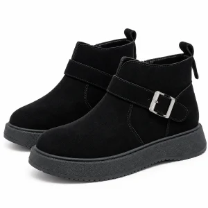 Bottines femme noires fourrées à boucle avec semelle épaisse pour hiver