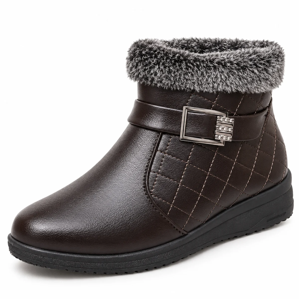 Bottines femme noires fourrées avec boucle et zip pour hiver élégantes