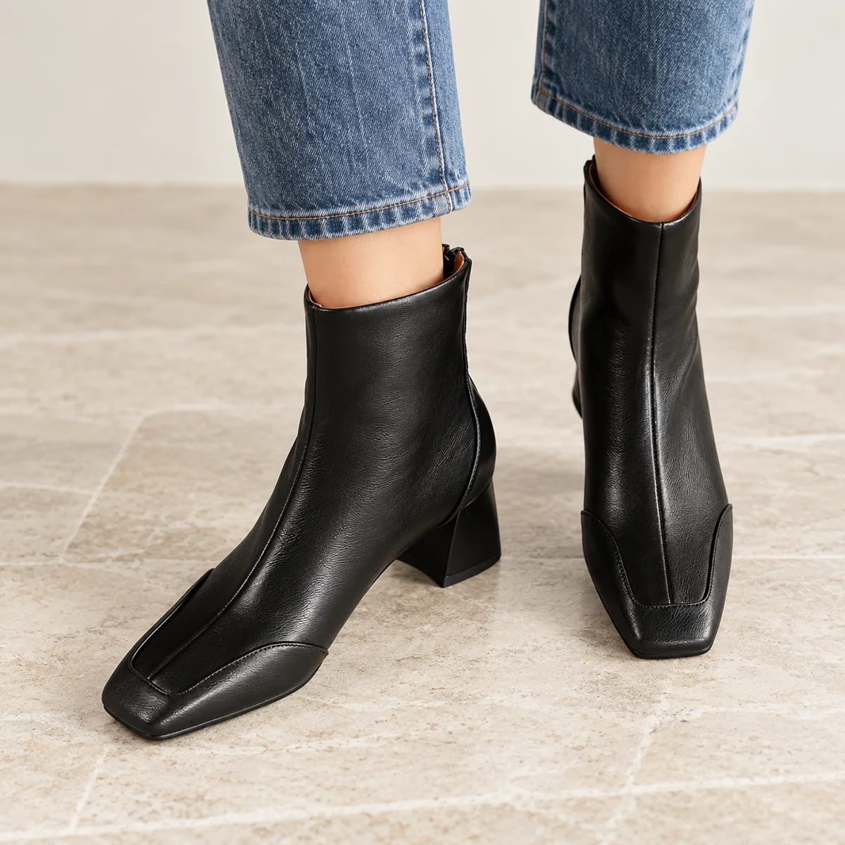 Chaussures femme noires fourrées à bout carré pour hiver confortables