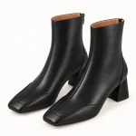 Bottines femme noires fourrées à bout carré élégantes en cuir chaud
