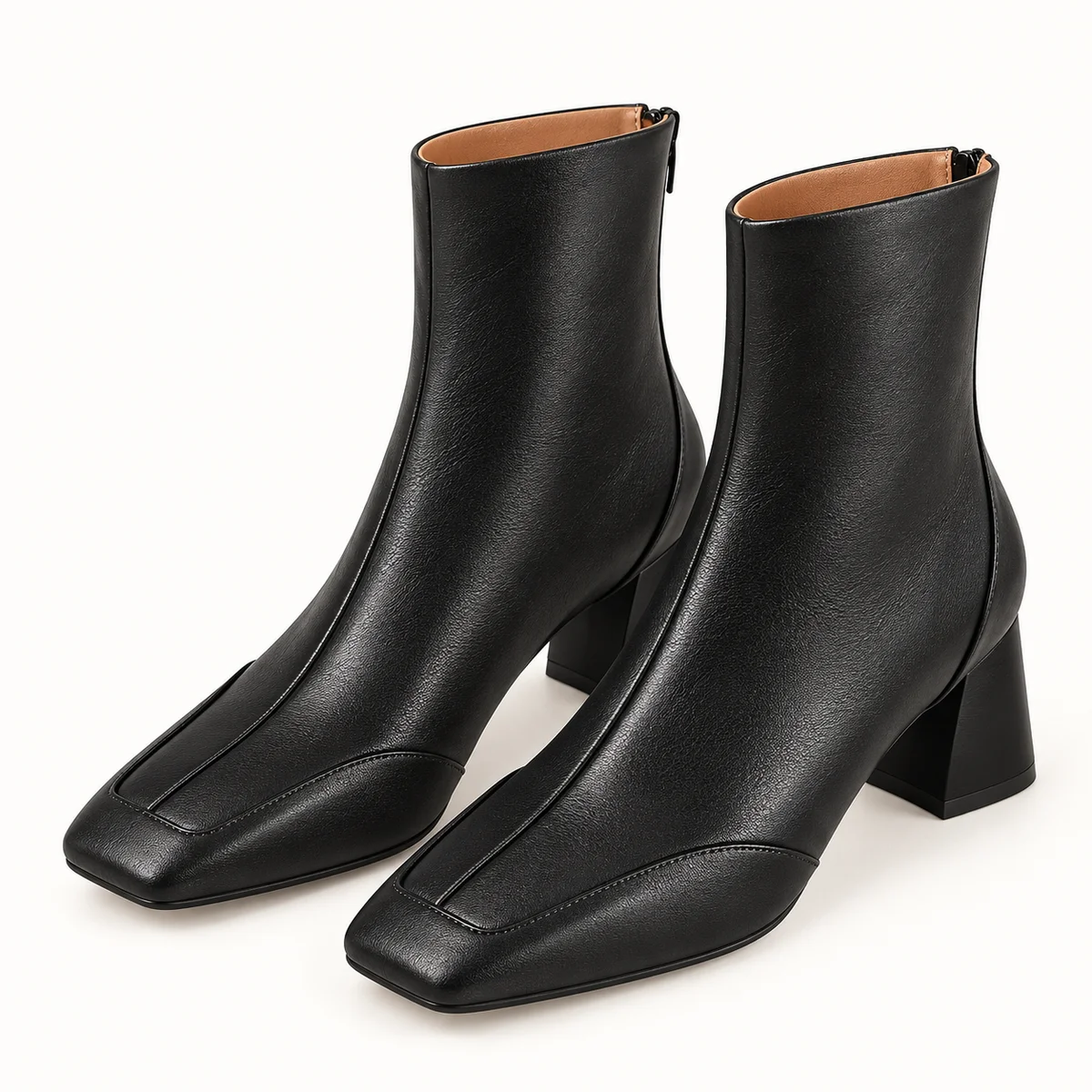 Bottines femme noires fourrées à bout carré élégantes en cuir chaud