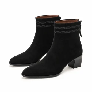 Bottines femme noires fourrées avec bride décorative élégante