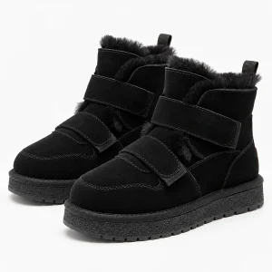 Bottines pour femme noires fourrées avec double scratchs élégantes