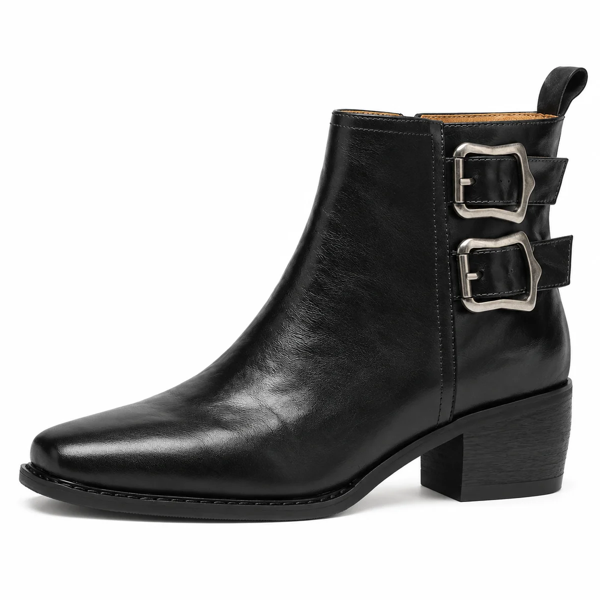 Chaussures d'hiver pour femme avec bottines noires fourrées à double boucle