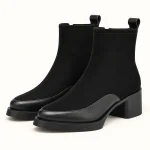 Bottines femme noires fourrées à empiècement lisse et talon carré — vue principale
