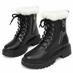 Bottines femme noires fourrées à lacets avec col blanc élégantes