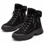 Bottines femme noires fourrées à lacets et zip pour hiver
