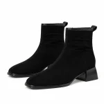 Bottines noires femme fourrées à petit talon carré pour hiver