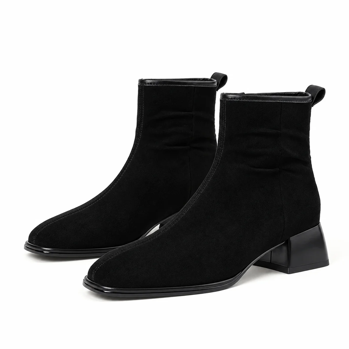 Bottines noires femme fourrées à petit talon carré pour hiver