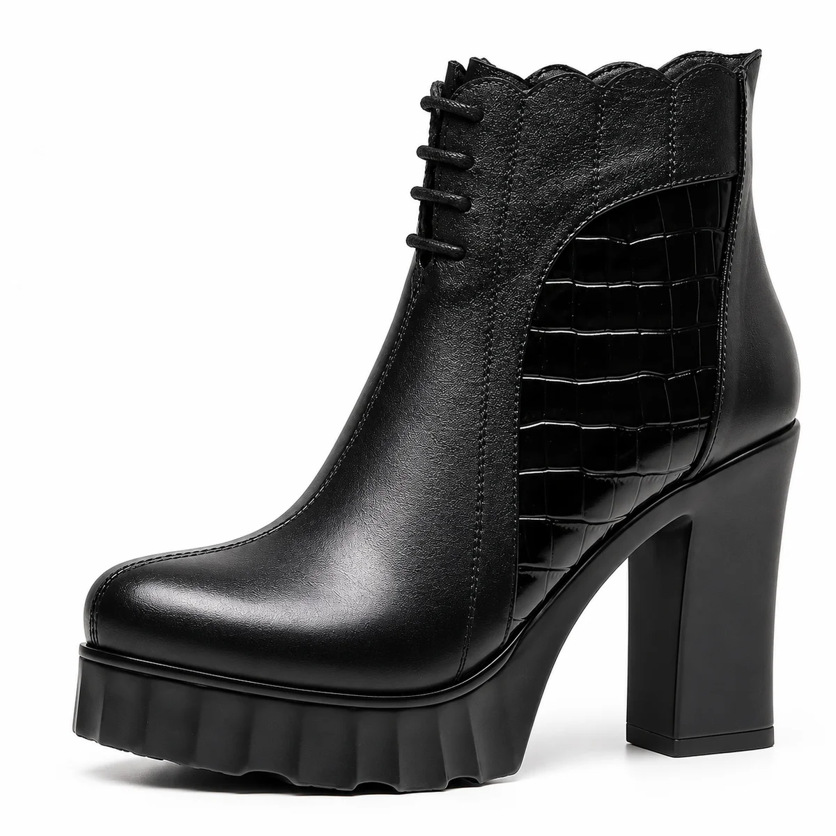 Bottines fourrées noires à plateforme pour femmes élégantes et confortables