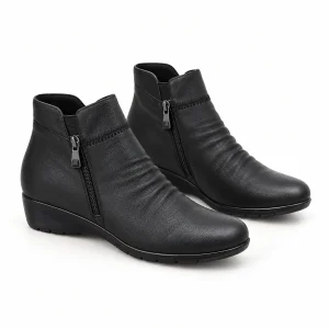 Bottines femme noires fourrées avec plis décoratifs pour hiver