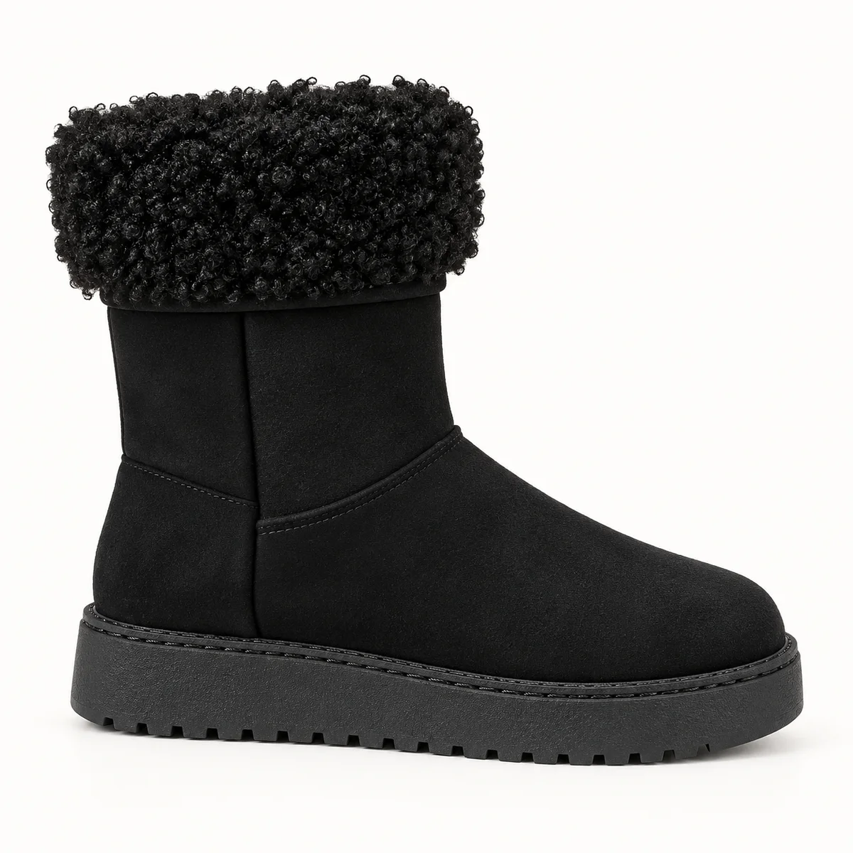 Bottines fourrées noires à revers bouclé pour femme élégante