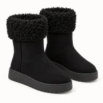 Bottines femme noires fourrées à revers bouclé
