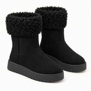 Bottines femme noires fourrées à revers bouclé