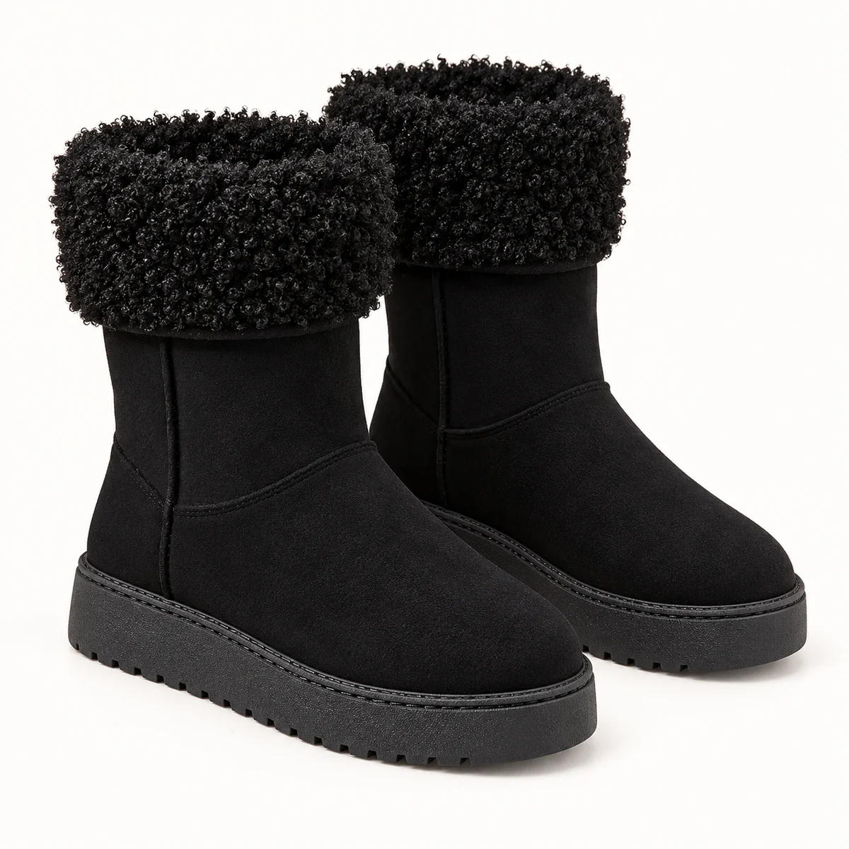 Bottines femme noires fourrées à revers bouclé