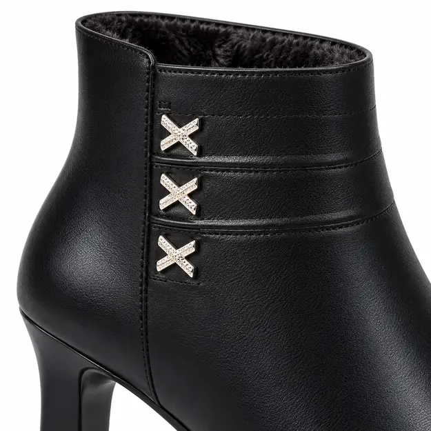 bottines femme noires fourrees a talon aiguille 7 cm detail des trois ornements argentes 45065