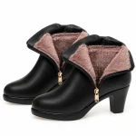 Bottines femmes noires fourrées à talon carré et zip élégantes