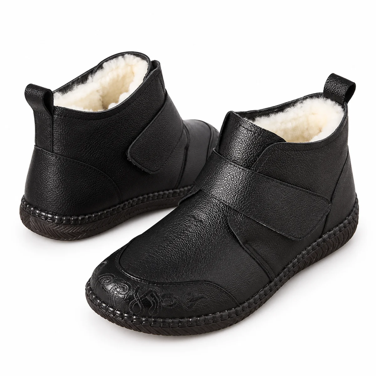 Chaussures d'automne hiver pour femmes noires avec fermeture éclair frontale