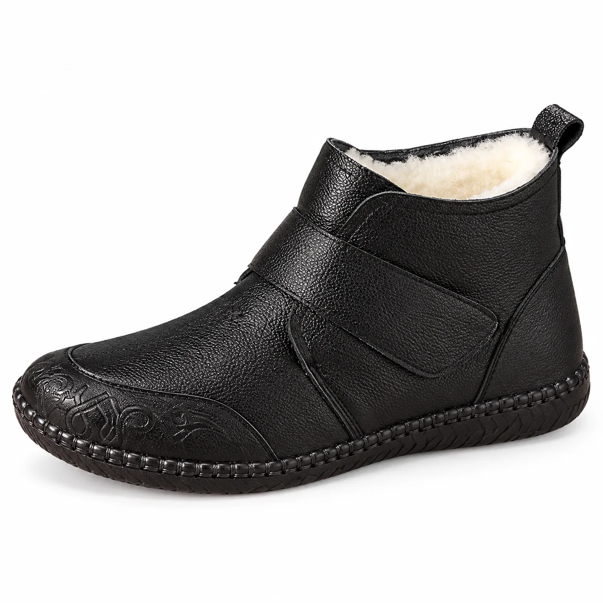 Bottines à la mode pour femmes en noir avec zip frontal et fourrure