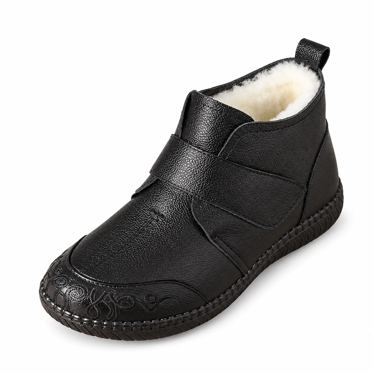 Bottines femme noires fourrées avec zip avant pour l'hiver