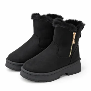 Bottines femme noires fourrées avec zip doré pour hiver élégante