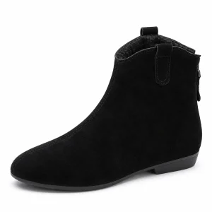 Bottines femme noires fourrées avec zip et finition veloutée vue de face