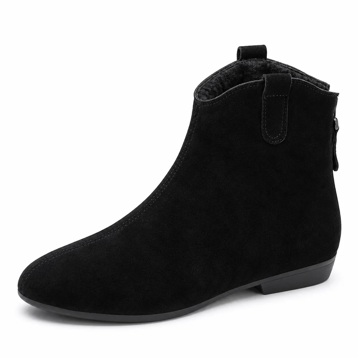 Bottines femme noires fourrées avec zip et finition veloutée vue de face