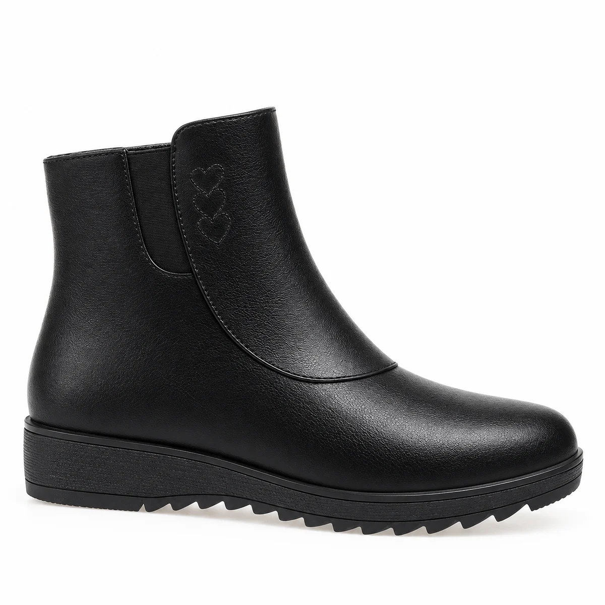 bottines femme noires fourrees a zip et semelle basse crantee profil
