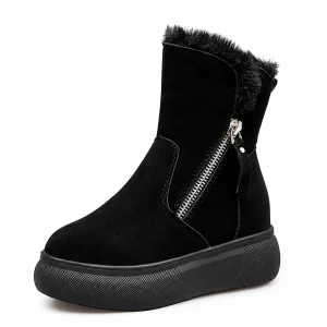 Bottines femme noires fourrées avec zip oblique pour confort hivernal